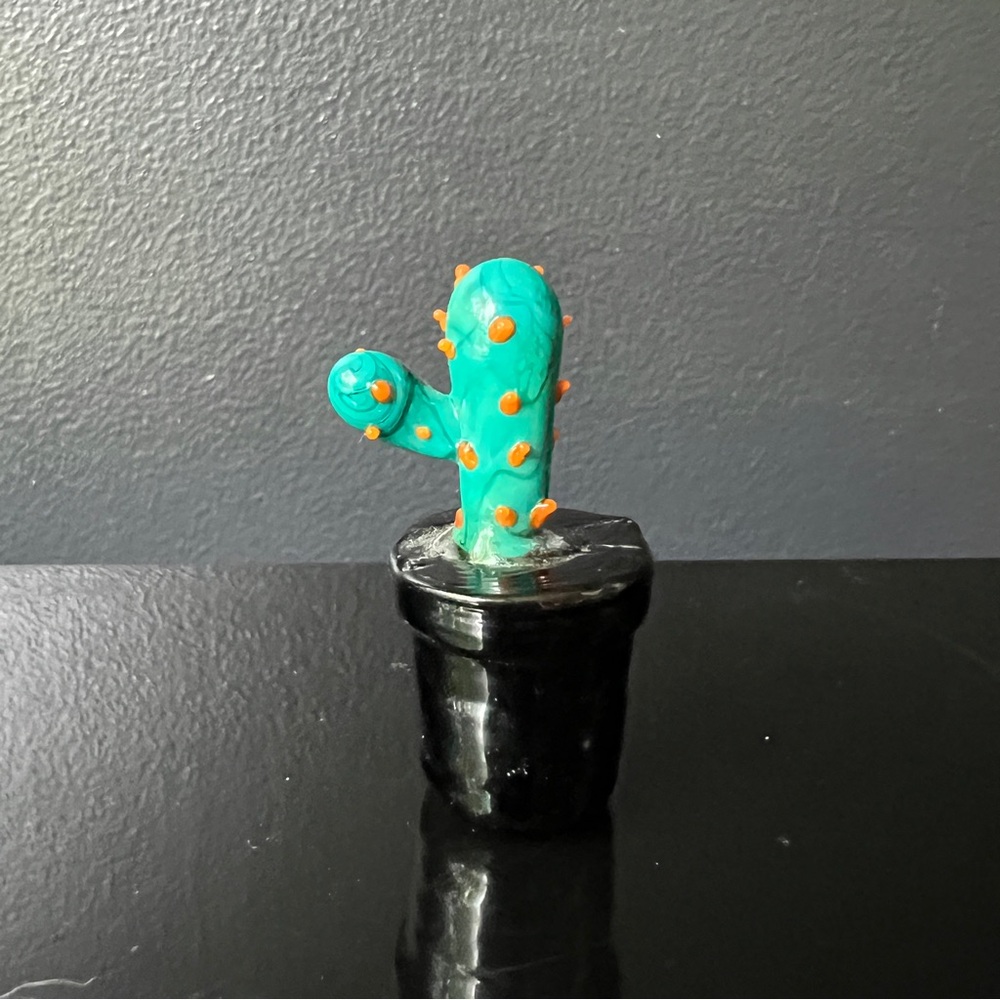 Murano Glass Tiny Cactus In Pot Succulent Plant Miniature Mini Signed Stamped